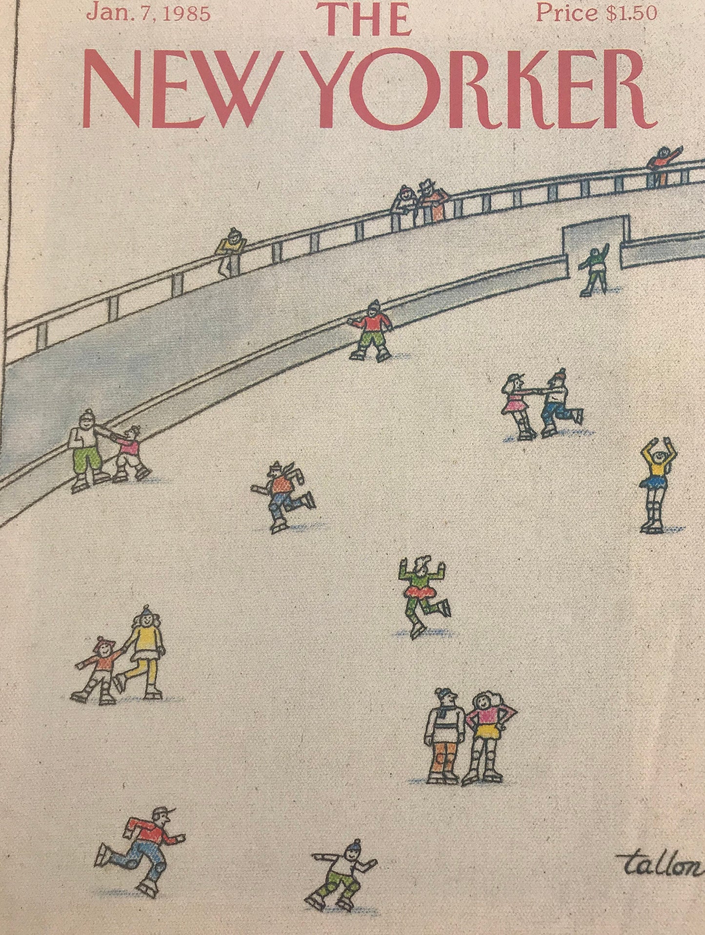 The NEW YORKER Magazine cover - January 7, 1985 - rare original cover - ice skating