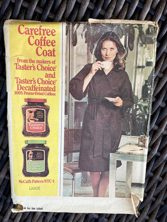 Rare UNCUT Vintage Sewing Pattern - McCalls NTC1 1970s Misses Carefree Coffee Coat Pattern Wrap Robe Pattern - Size Large