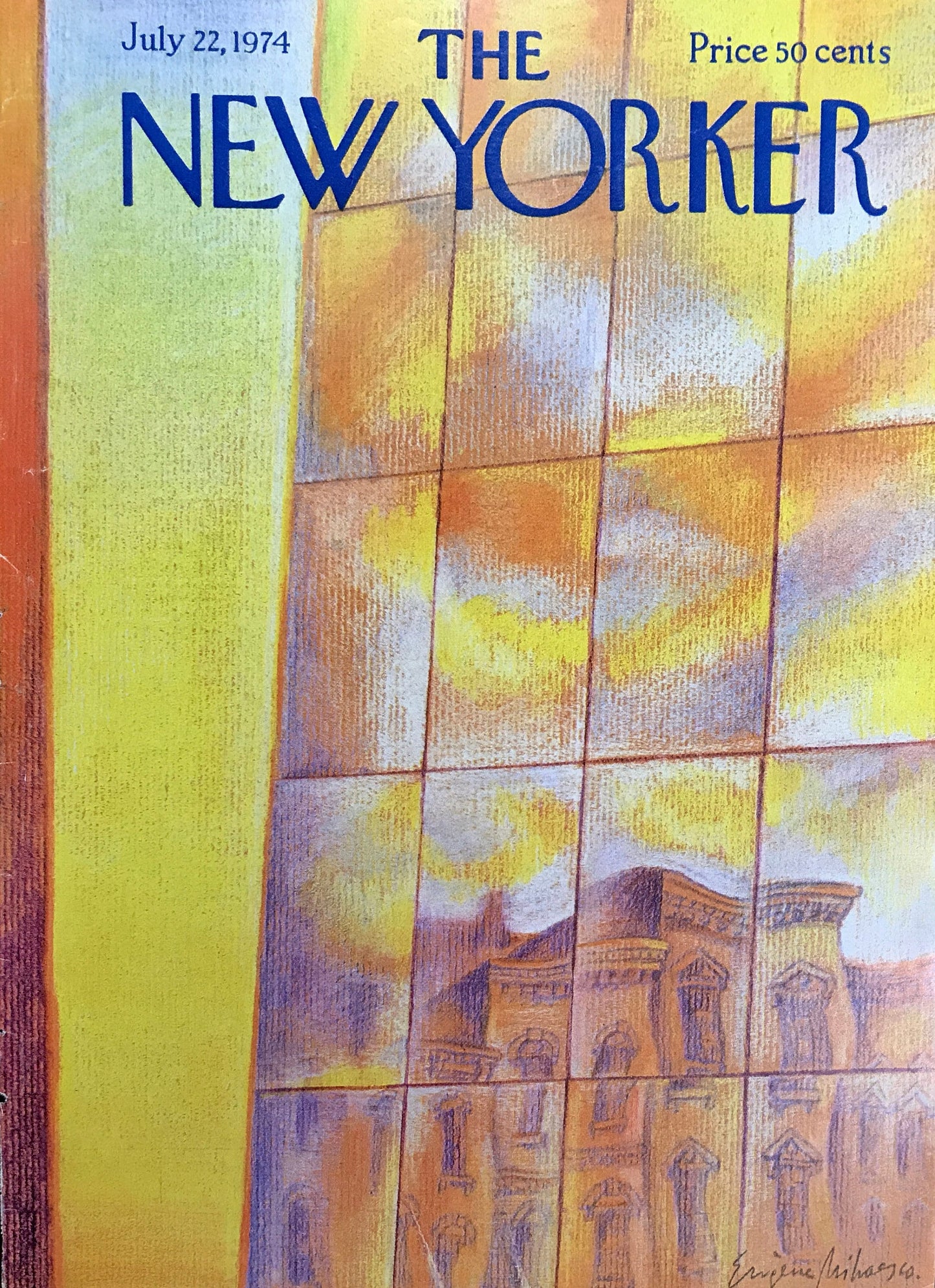 July 22, 1974 - The NEW YORKER Magazine charming original cover - Artist: Eugene MIHAESCO - reflections of brownstones