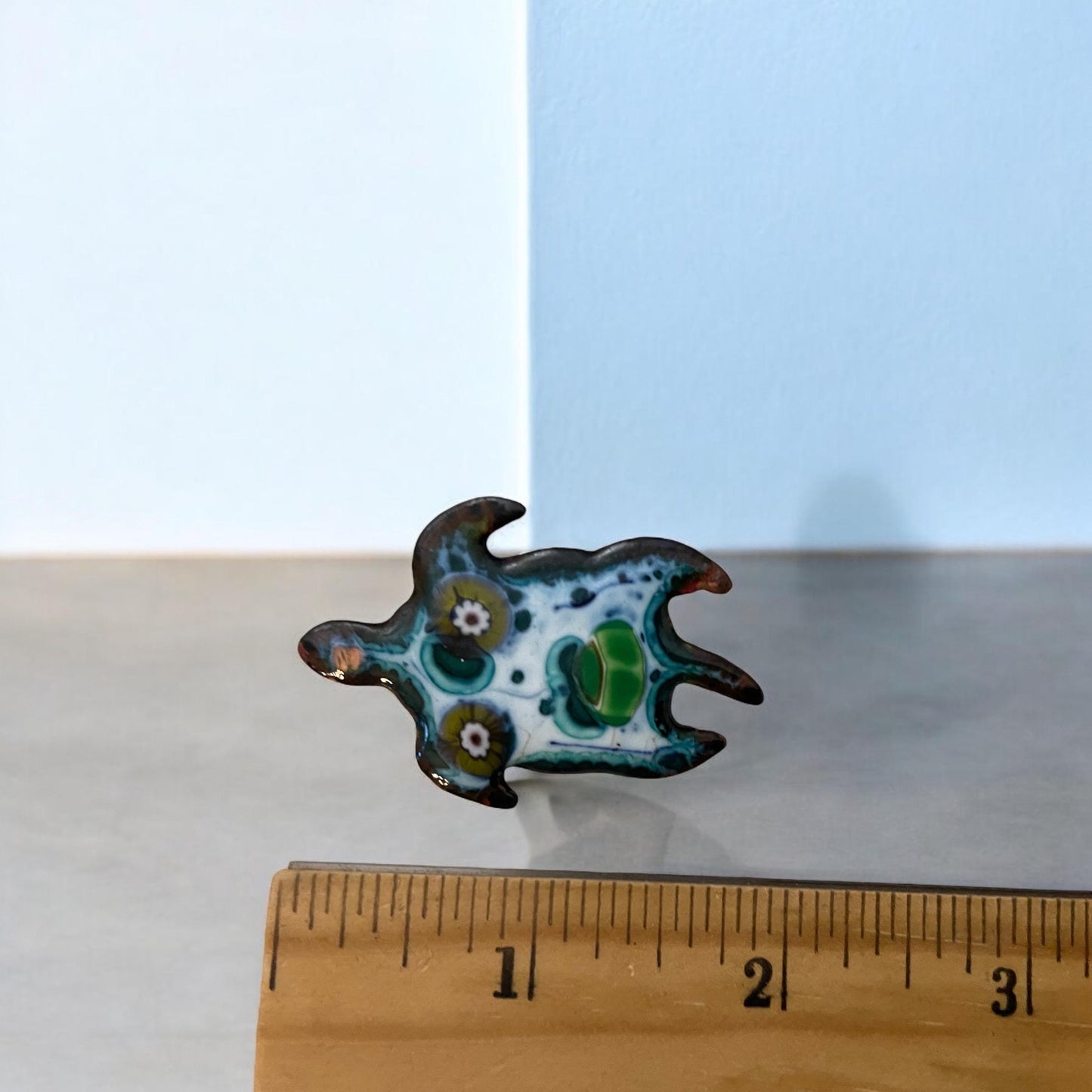 Unique vintage copper enamel turtle pin