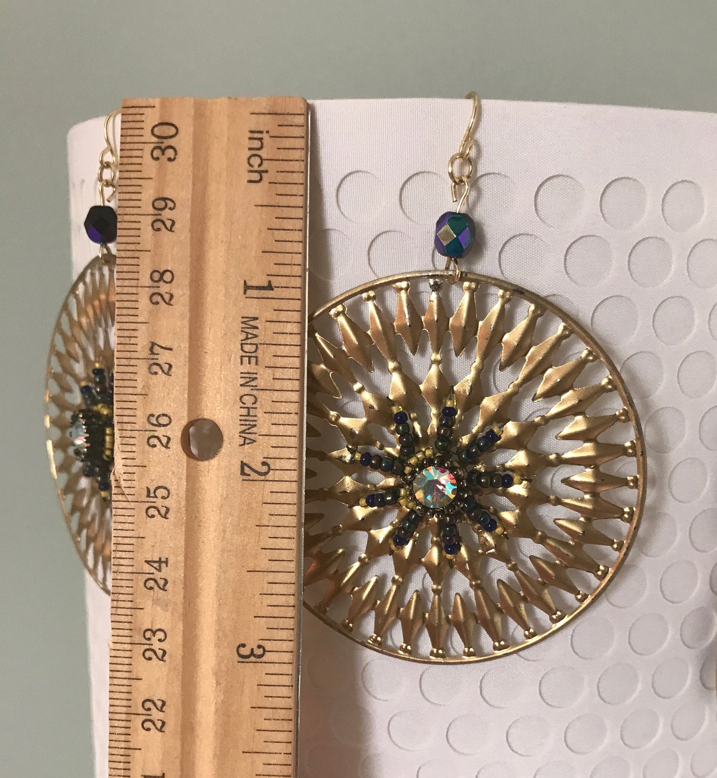 Revised, Modernized, large upcycled hoop earrings with handmade beadwork