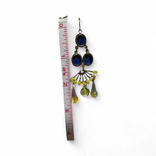 Chandelier Collage earrings -  blue faceted crystals with yellow enamel and glass trim