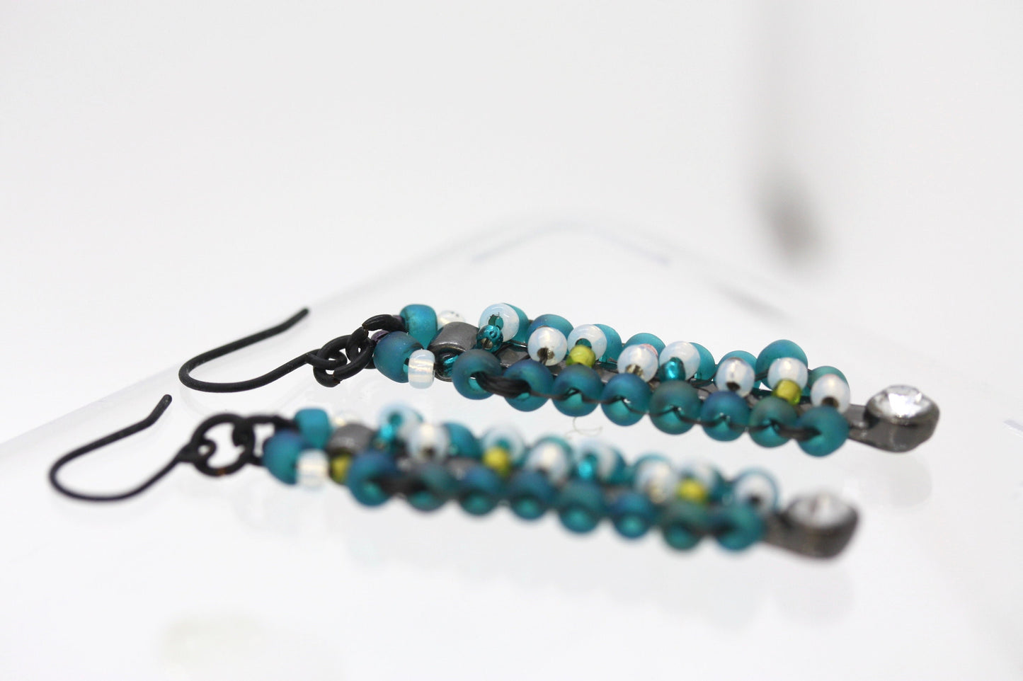 Unique Beaded bar earrings - yellow/goldtone theme