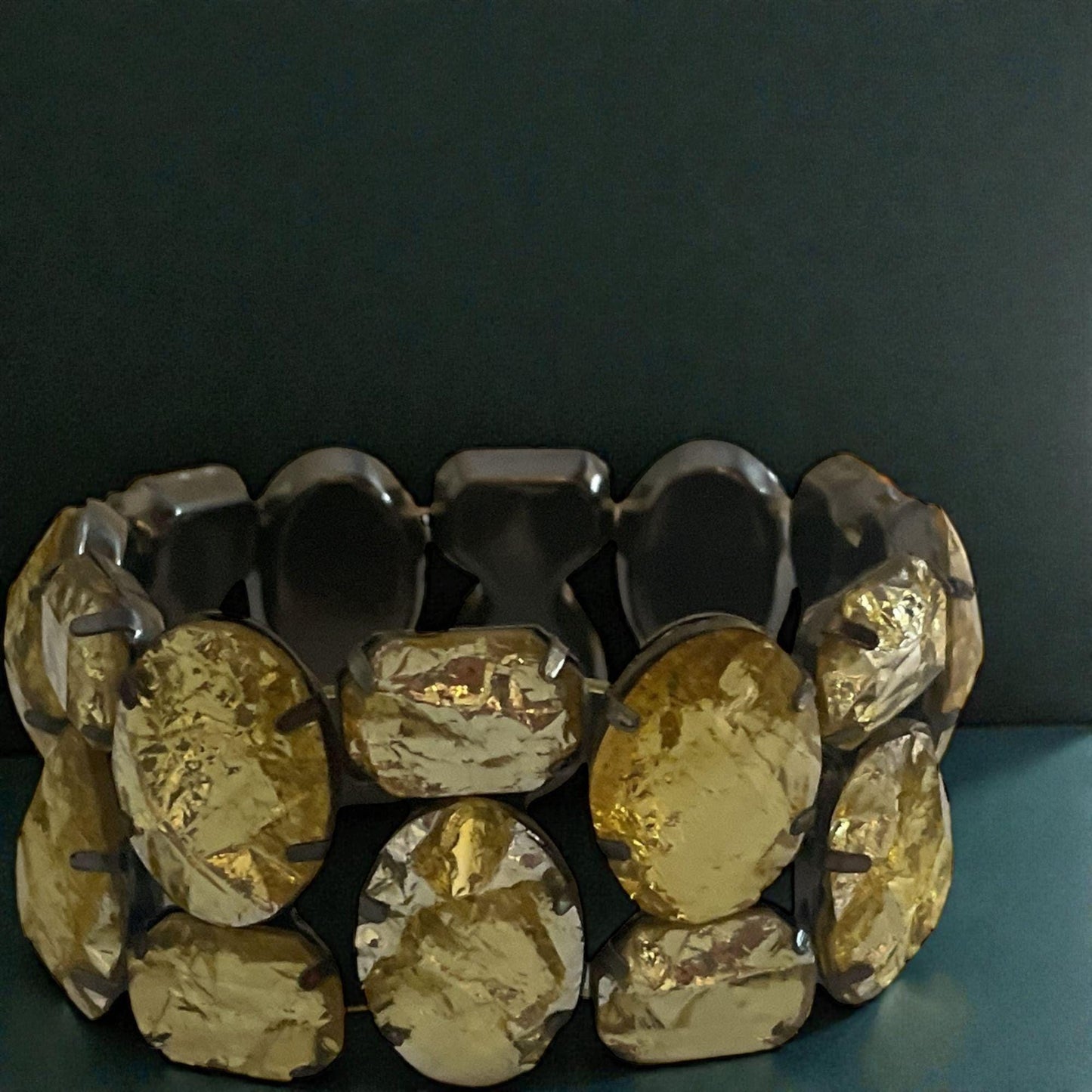 Vintage Gold Foil Faux Glass Stone Bracelet | Chunky Retro Statement Jewelry