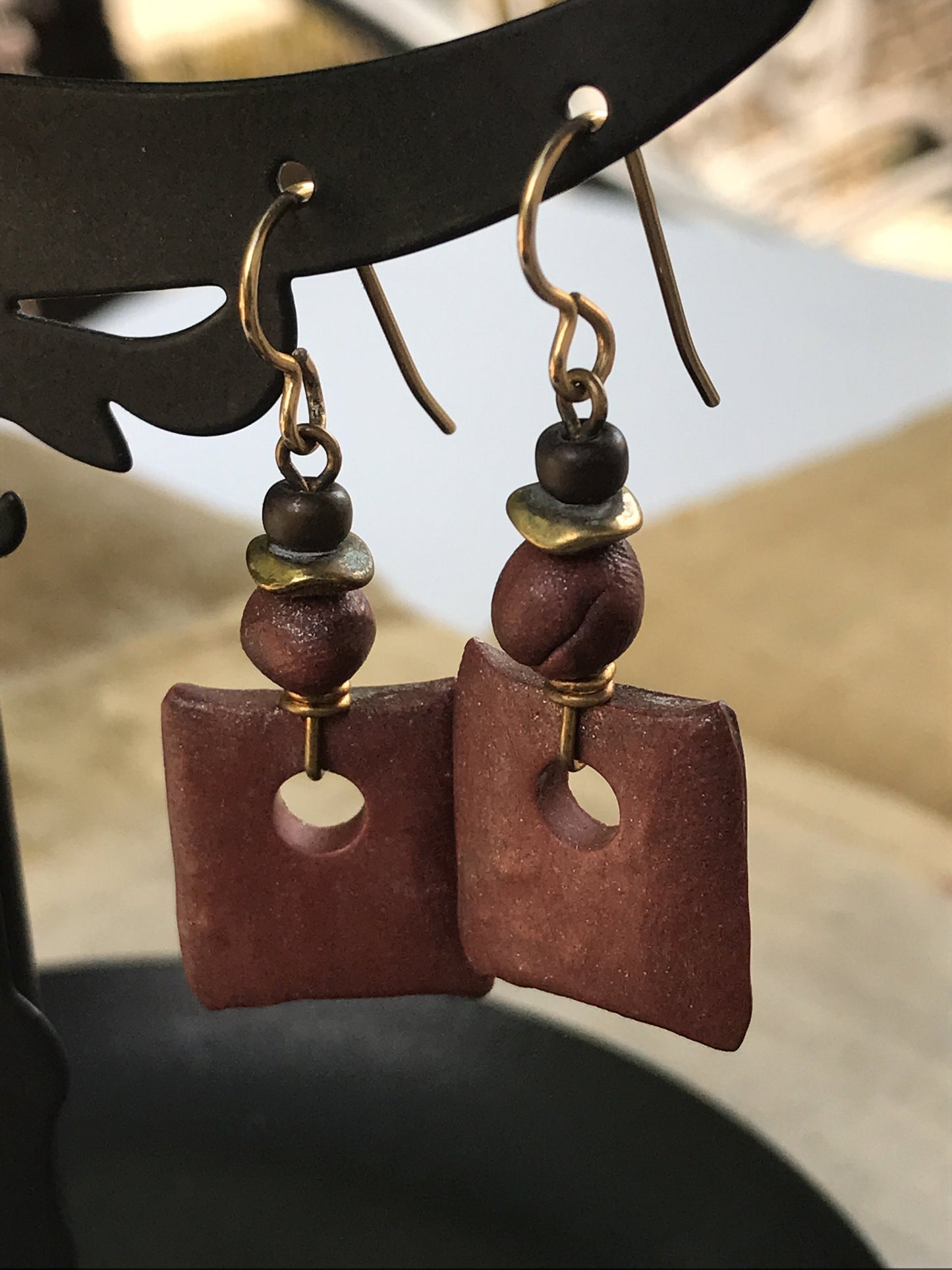 Stunning pottery clay & metal vintage earrings