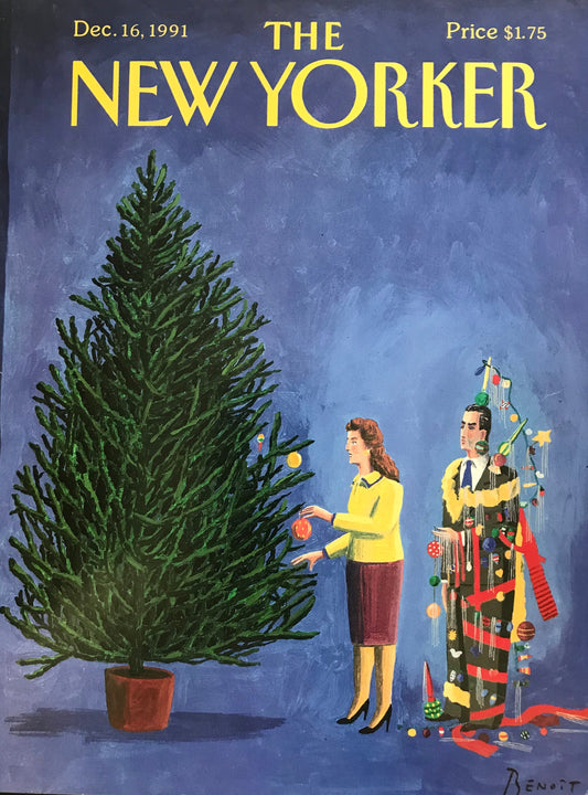 The NEW YORKER cover only - December 16, 1991 - decorating the Christmas tree