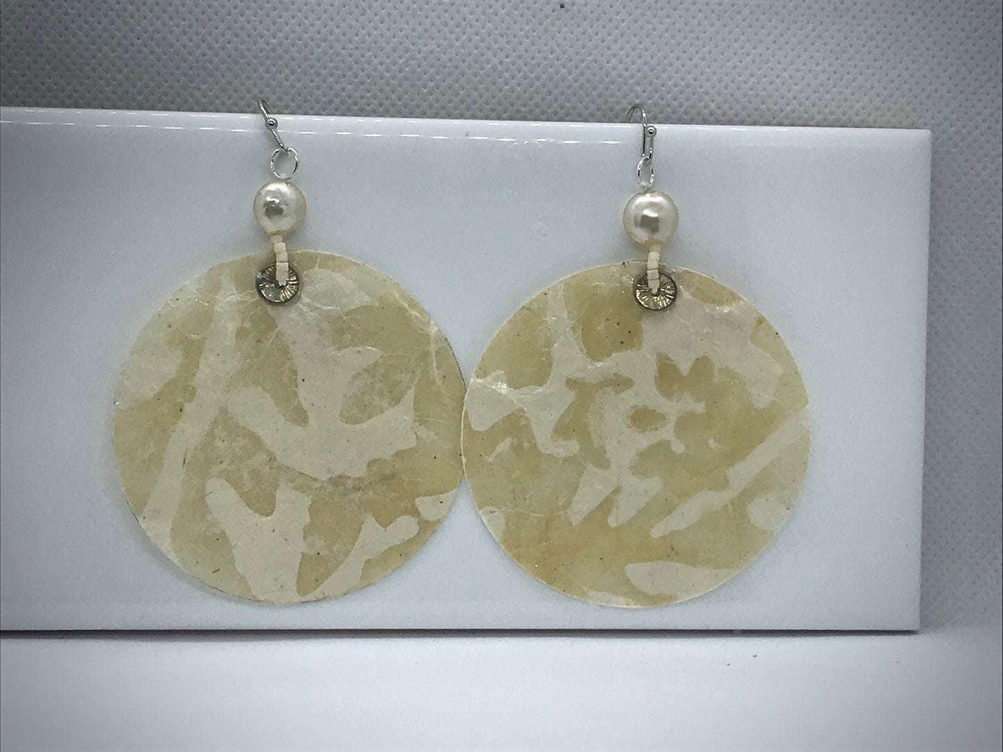 Unique handmade earrings - made of mixed materials - specialty Asian paper, pearls, metal