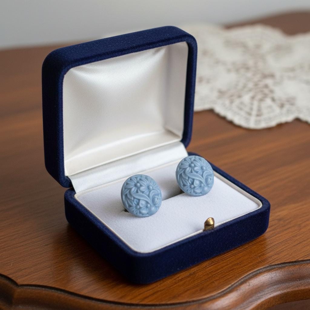 Vintage Blue Floral Screwback Earrings | Carved Lucite Clip On Earrings | Retro Flower Costume Jewelry