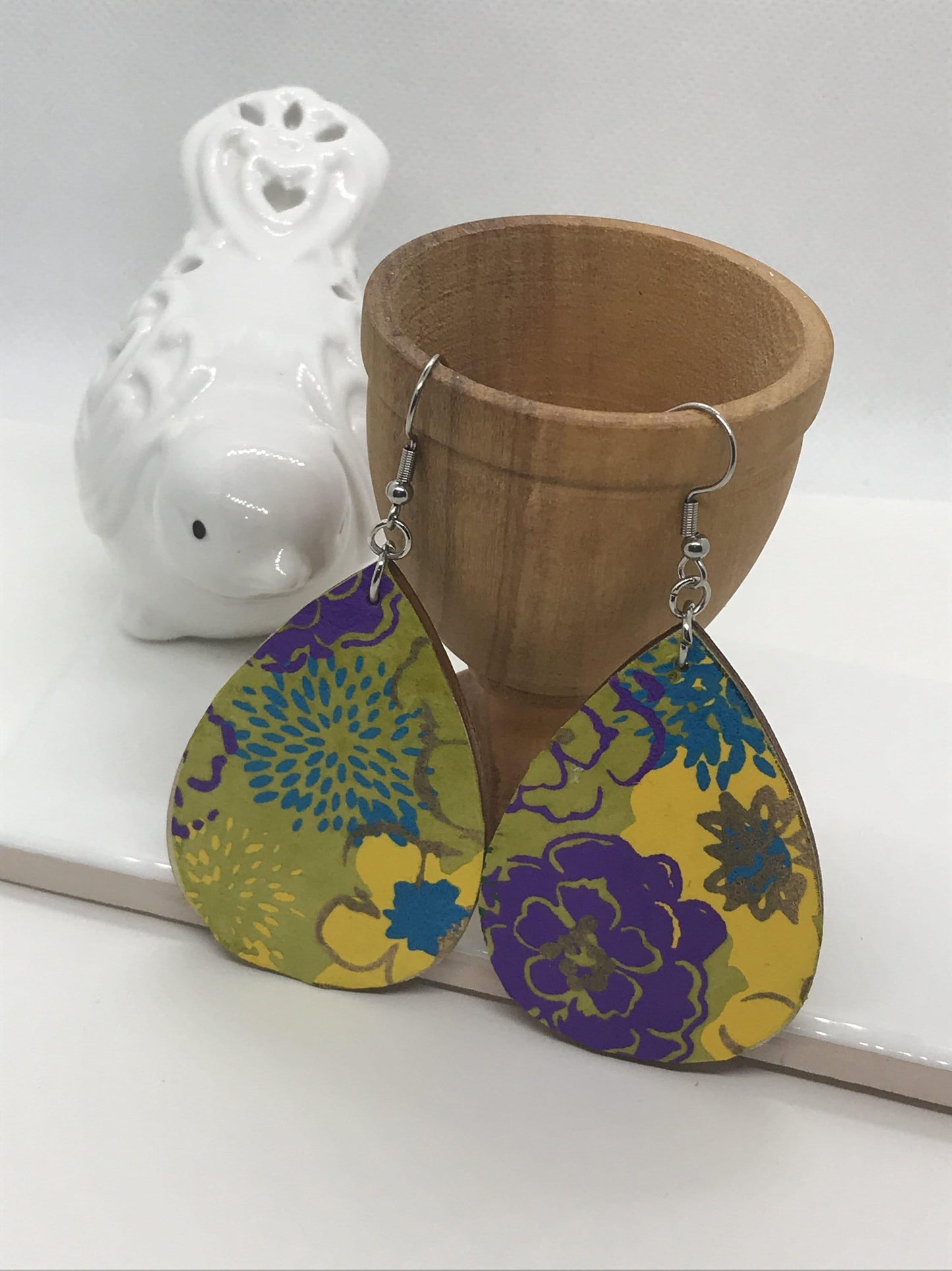 Unique handmade earrings - mixed material - paper, sealant and wood