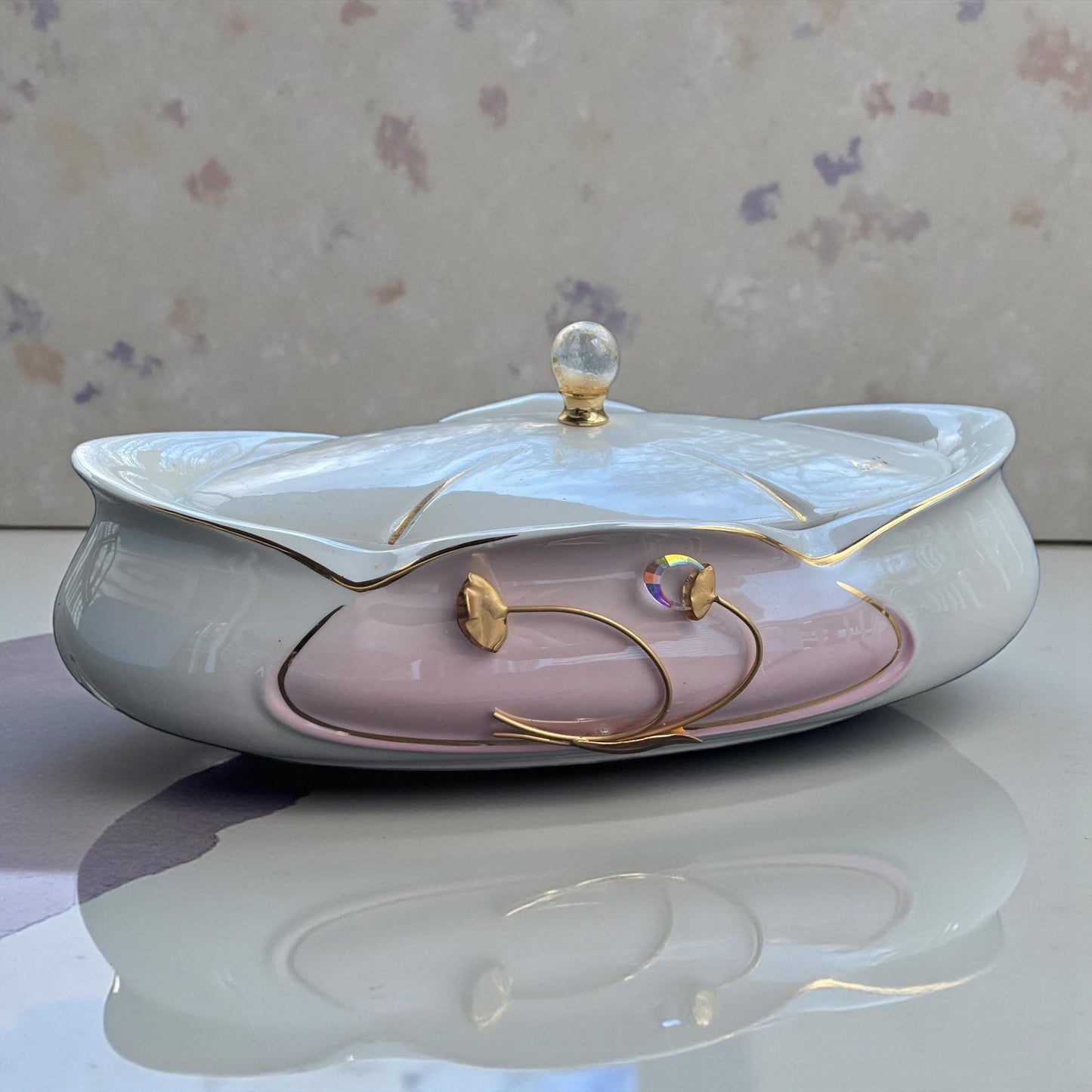 Carpie Sele-Arte Nove Italy Art Pottery Jewelry Box – Glazed Italian Ceramic Trinket Box with Gold & Crystal Accent - Stunning/Rare