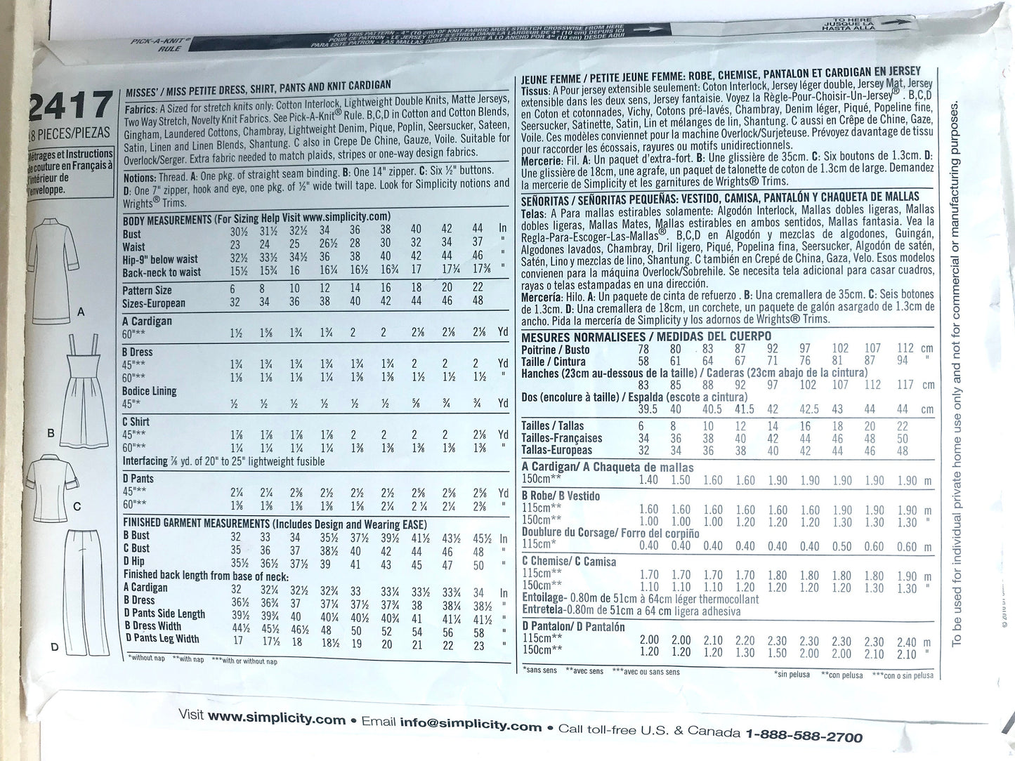 UNCUT Sewing Pattern - Simplicity Sew Stylish Pattern 2417 - Sizes 14 - 22 - Dress, Shirt, Pants and Knit Cardigan