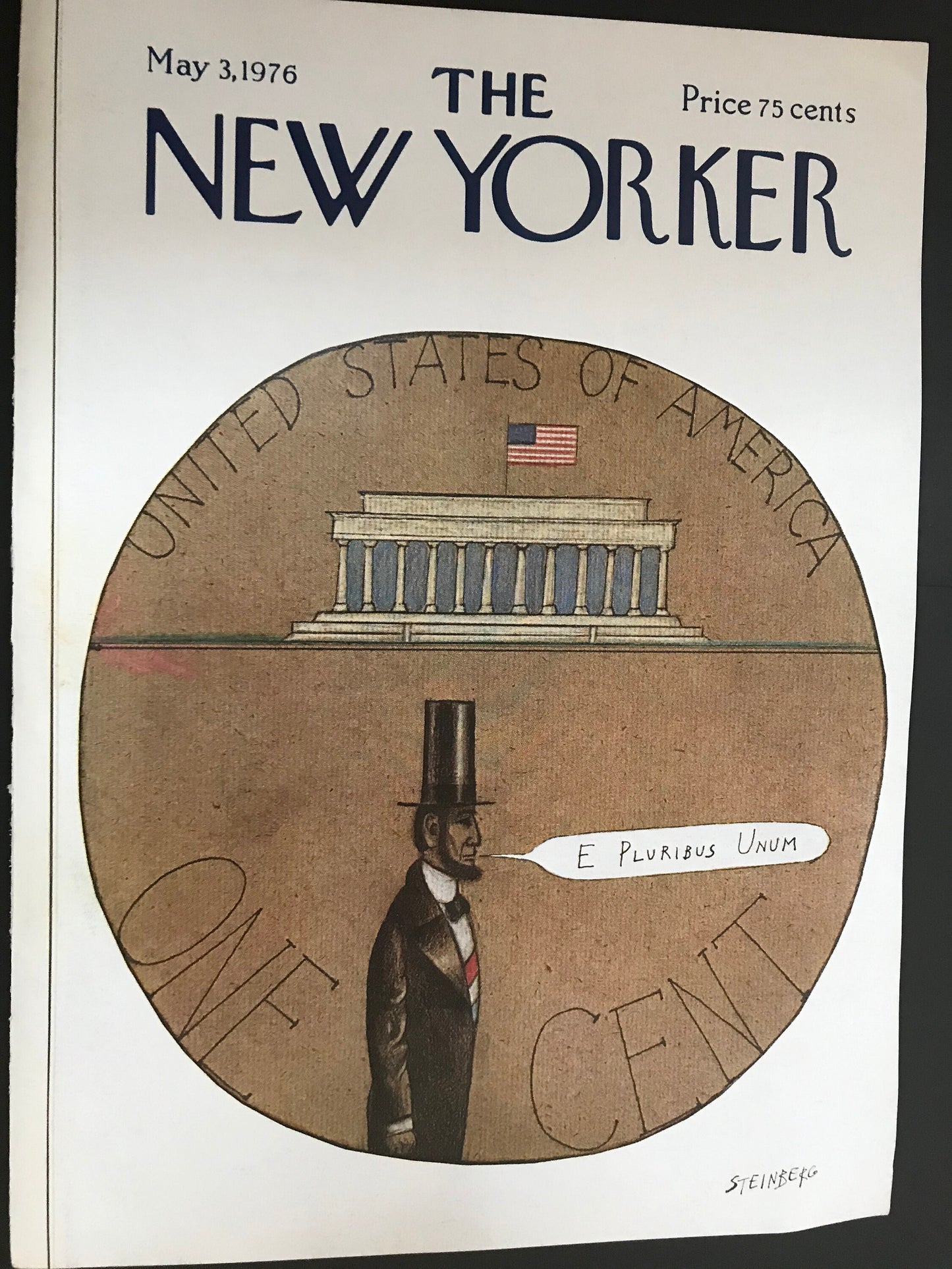 May 3, 1976 - The NEW YORKER Magazine original cover - Abraham Lincoln, penny, one cent