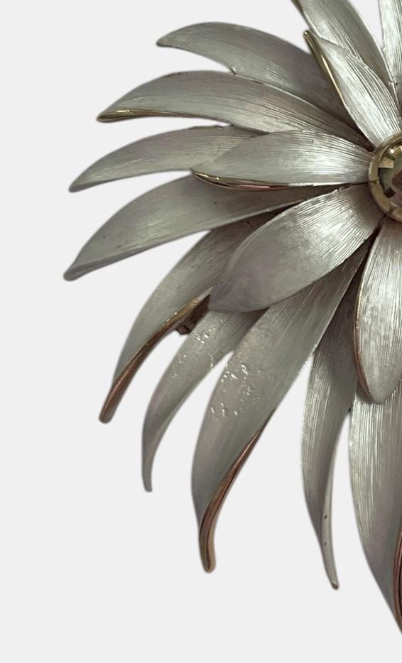 1960s Floral Brooch and Earrings Set, Mid Century Modern Sculptural Flower Jewelry