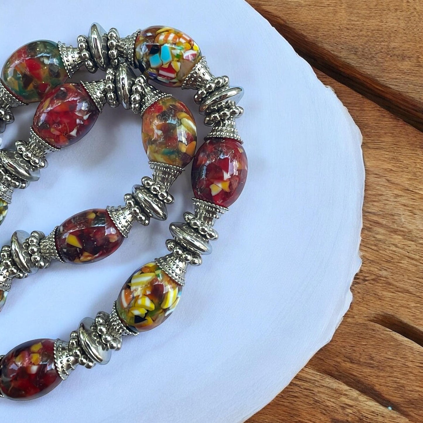 Unique Vintage Confetti Resin Beaded Necklace | Chunky Boho Statement Jewelry | Mosaic Look Beaded necklace | Pop art style Bold Necklace
