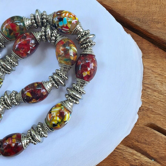 Unique Vintage Confetti Resin Beaded Necklace | Chunky Boho Statement Jewelry | Mosaic Look Beaded necklace | Pop art style Bold Necklace