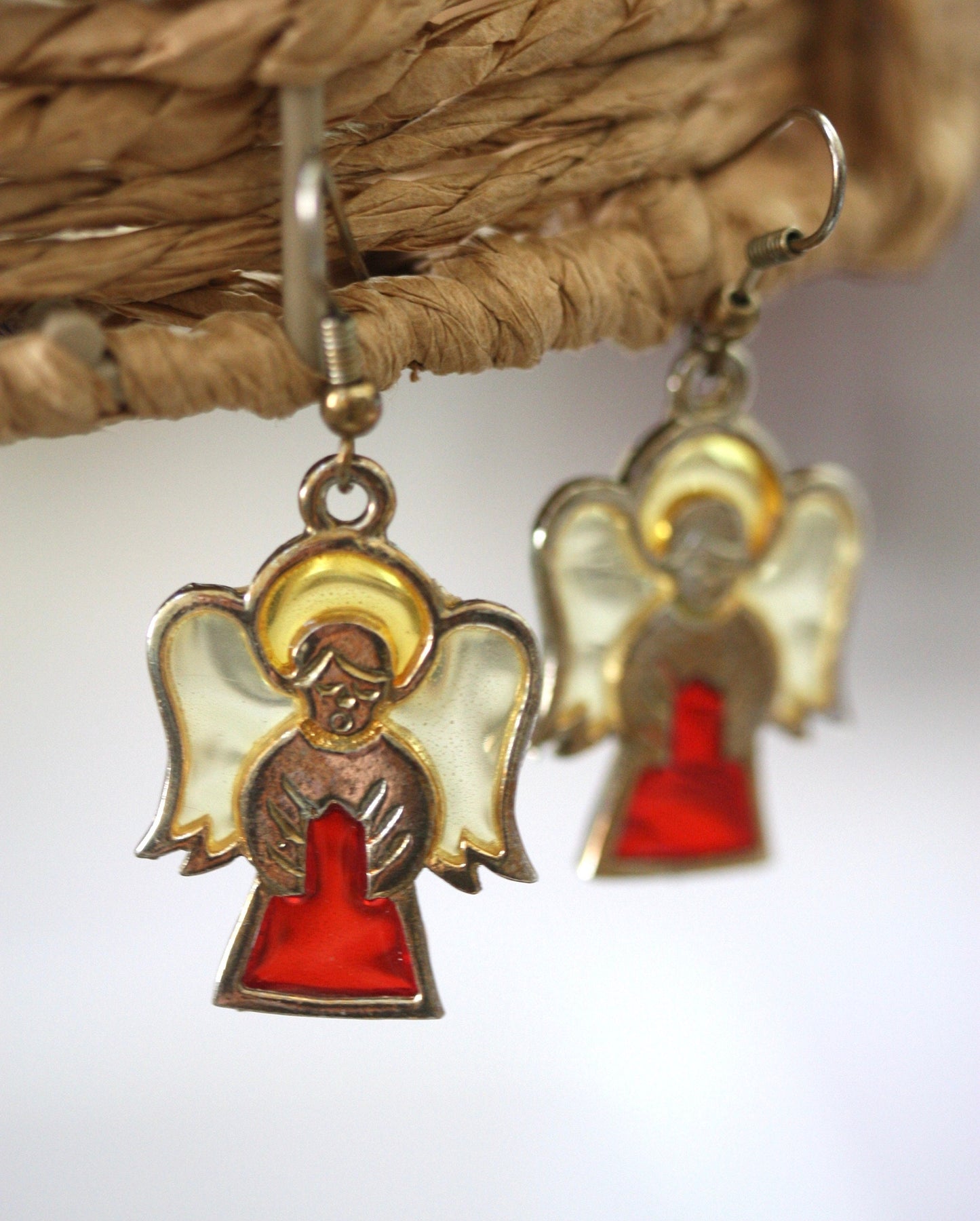 Stunning vintage stained glass angel earrings