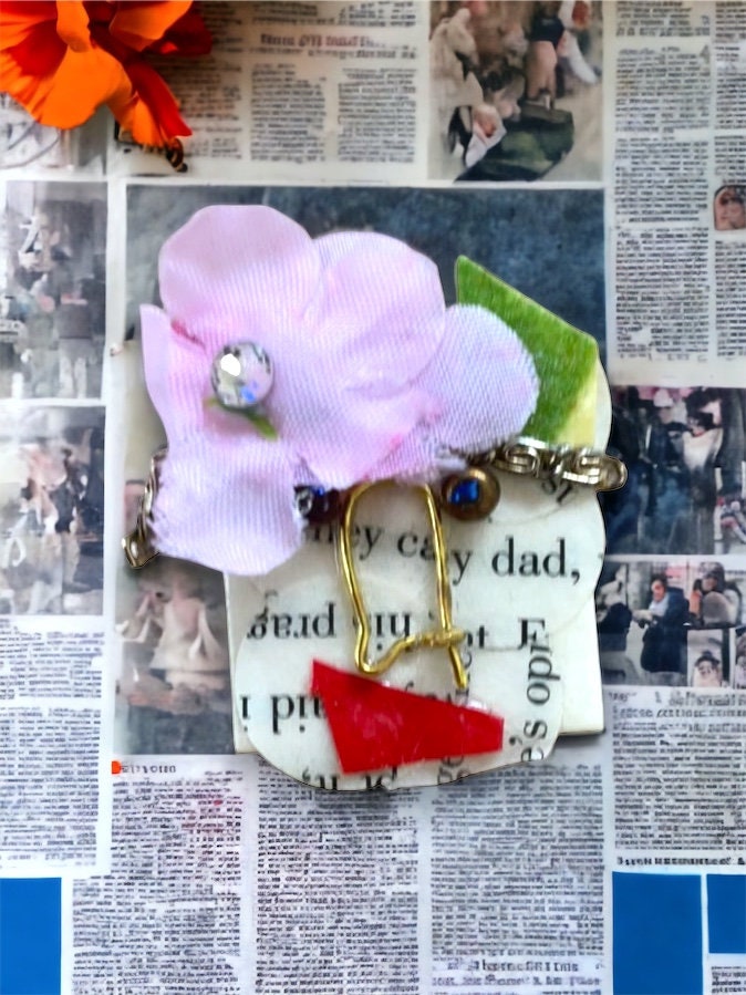 Meet "Daddy-O" - Assemblage art / mixed media collage - magnet, pin, necklace pendant or hair pin