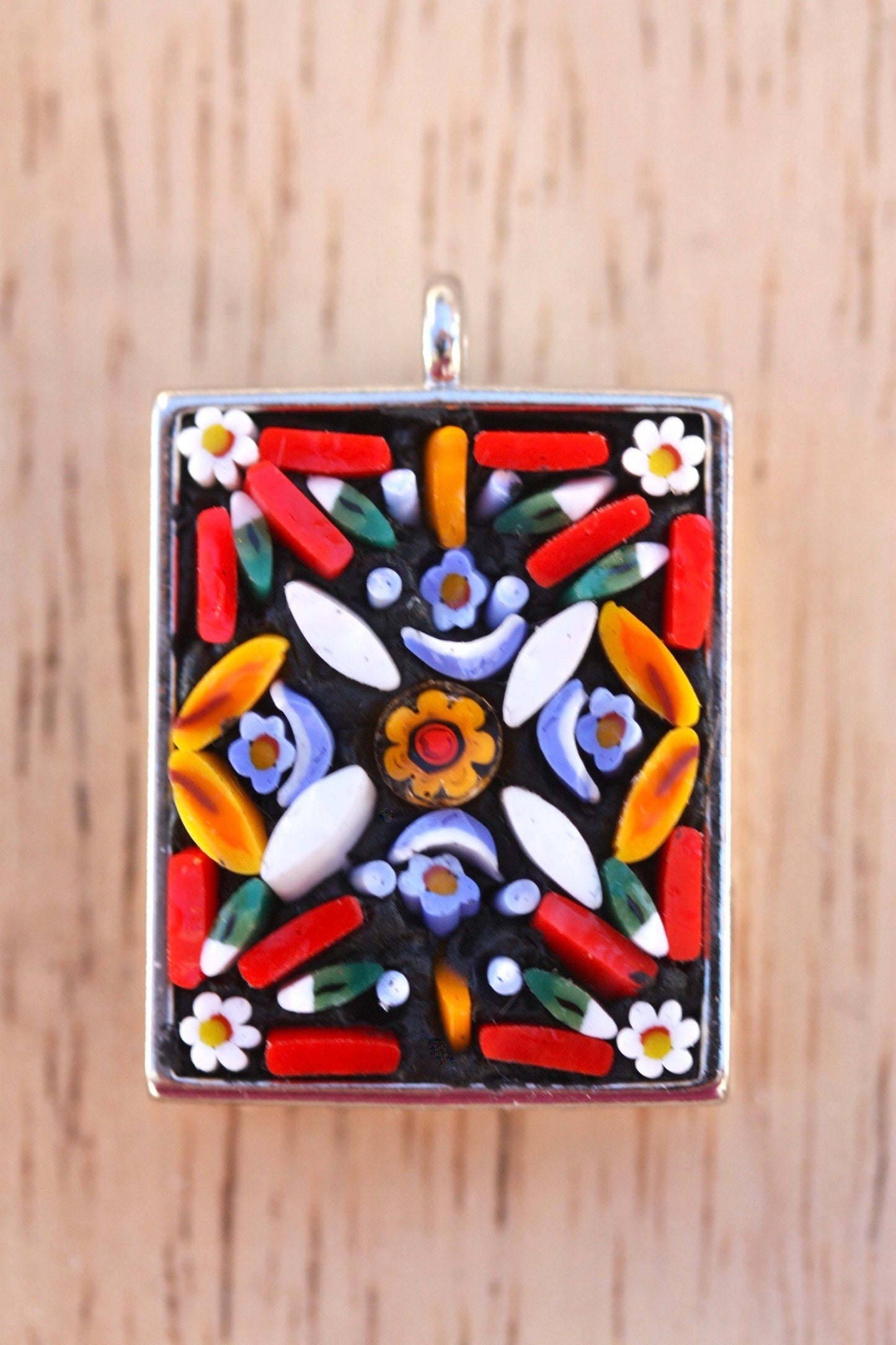 Handmade micro mosaic necklace - flower garden