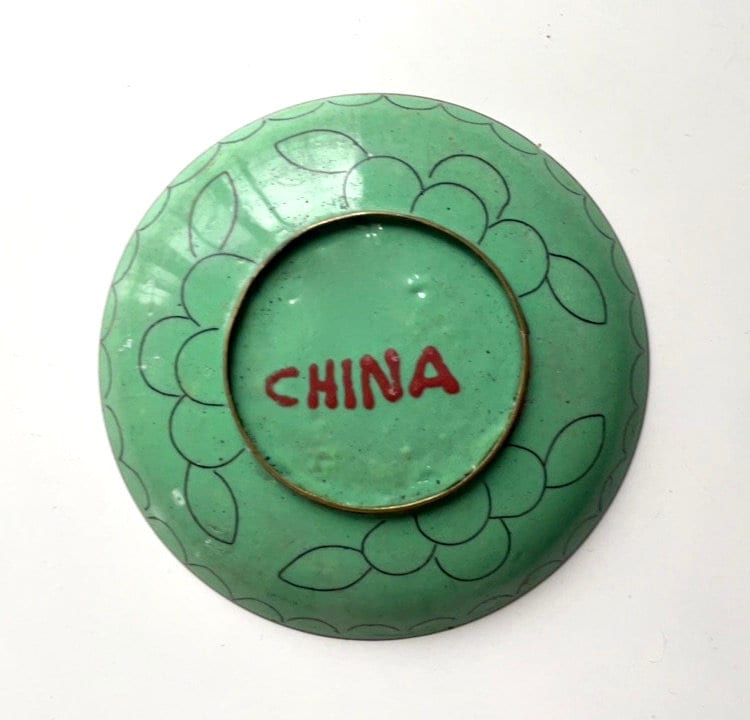 Vintage Asian Cloisonne enamel over copper ring dish, catch all dish - 3 & 3/4" - turquoise floral