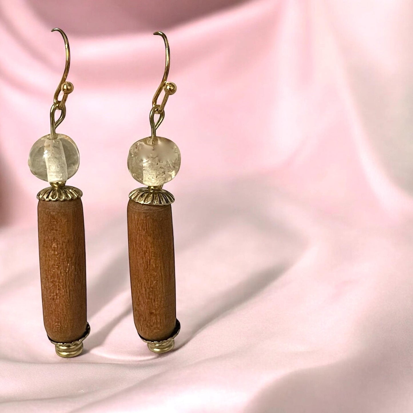 Handmade wood and glass dangle earrings - Your choice