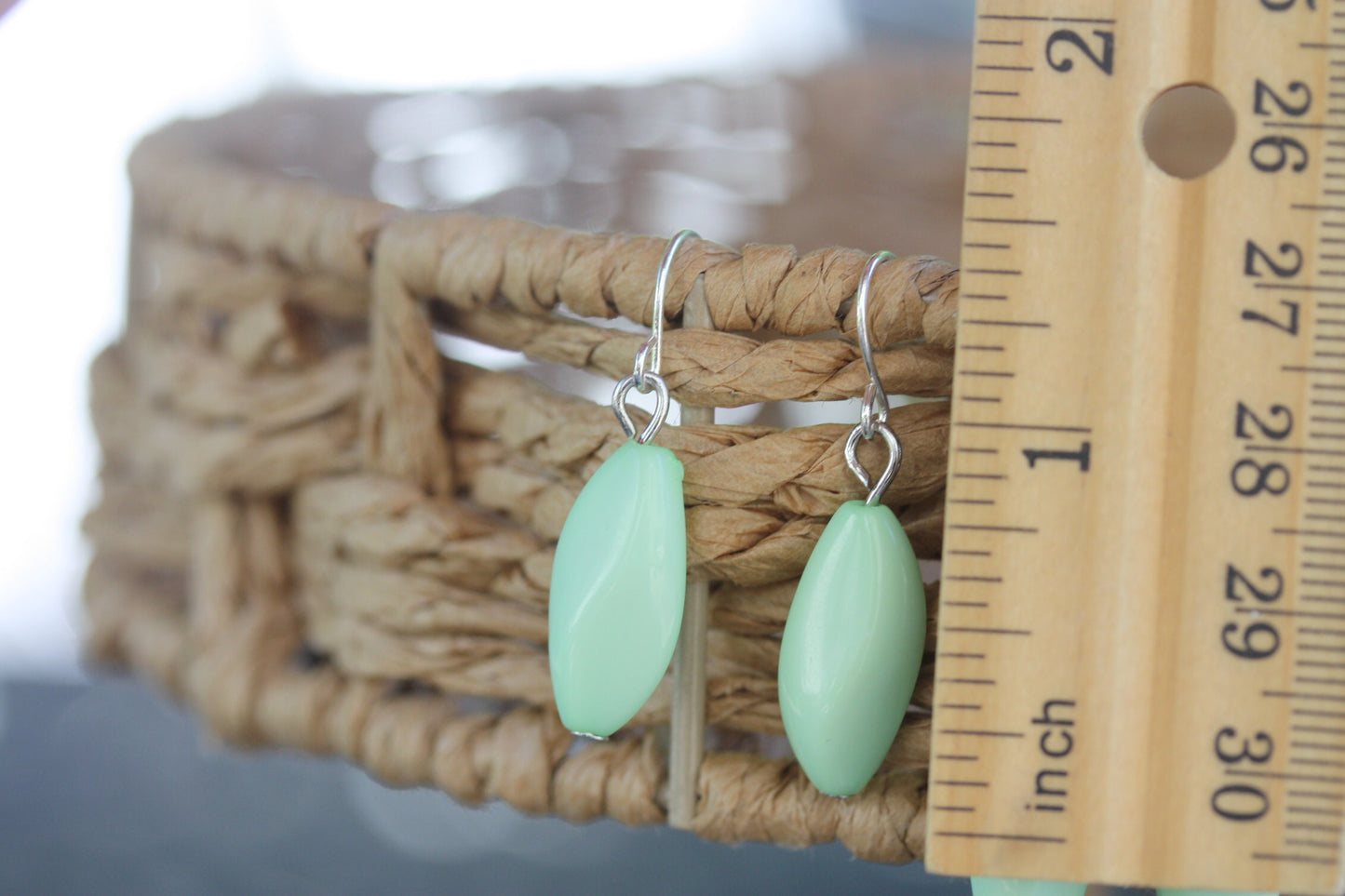 Simple upcycled seafoam green, blue and pearl dangle earrings