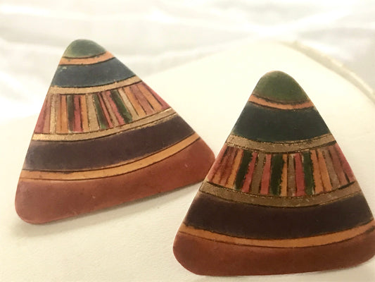 Vintage Ceramic clay triangular ethnic stud earrings