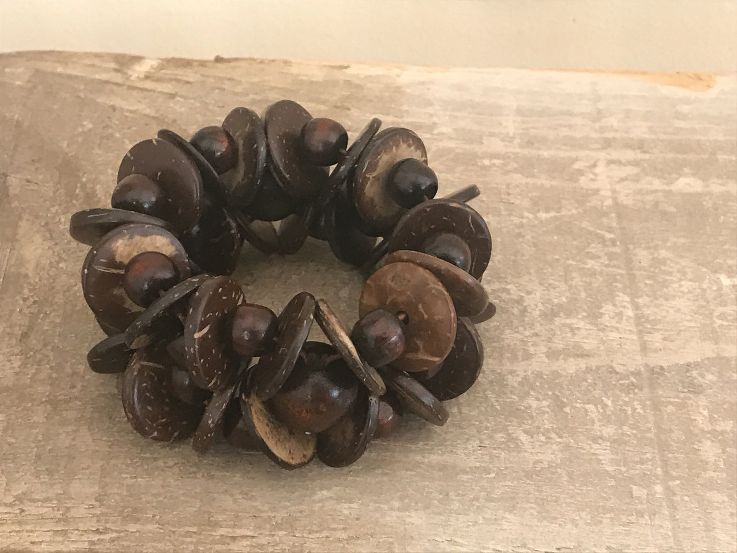 Very unique vintage woven mix shaped wood bracelet