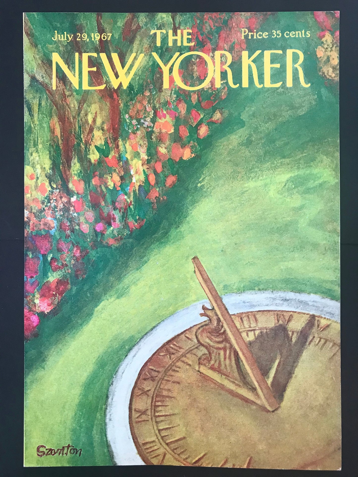 July 29, 1967 - The NEW YORKER Magazine original cover - Sun dial, sundial, flowers