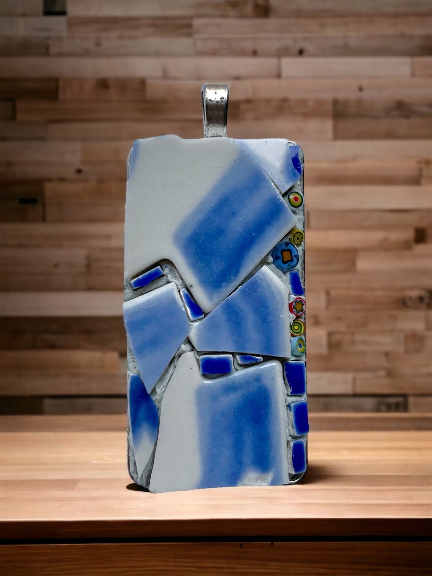 My handmade rectangular mosaic necklace - tile mosaic made with tiny millefiori glass