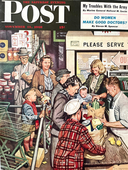 RARE - Saturday Evening Post - Original Cover - November 13, 1948 - market checkout