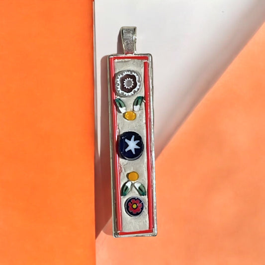 Handmade mixed material mosaic necklace - inlaid hand cut Italian millefiori glass