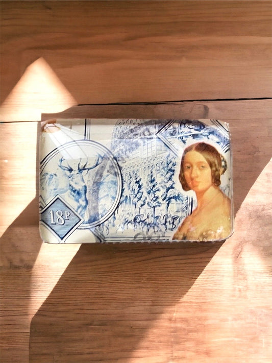 Necklace pendant or pin made from a genuine vintage postage stamp from Victorian Britain featuring Queen Victoria