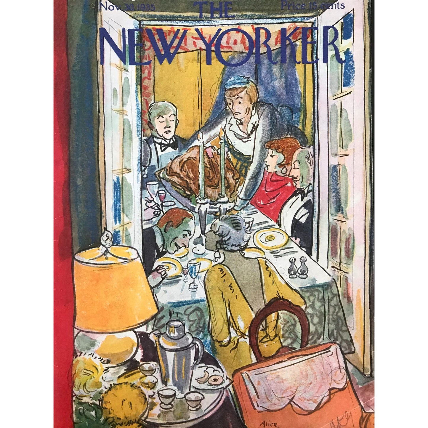 Very RARE -  November 30, 1935 - NEW YORKER Magazine original cover - Thanksgiving