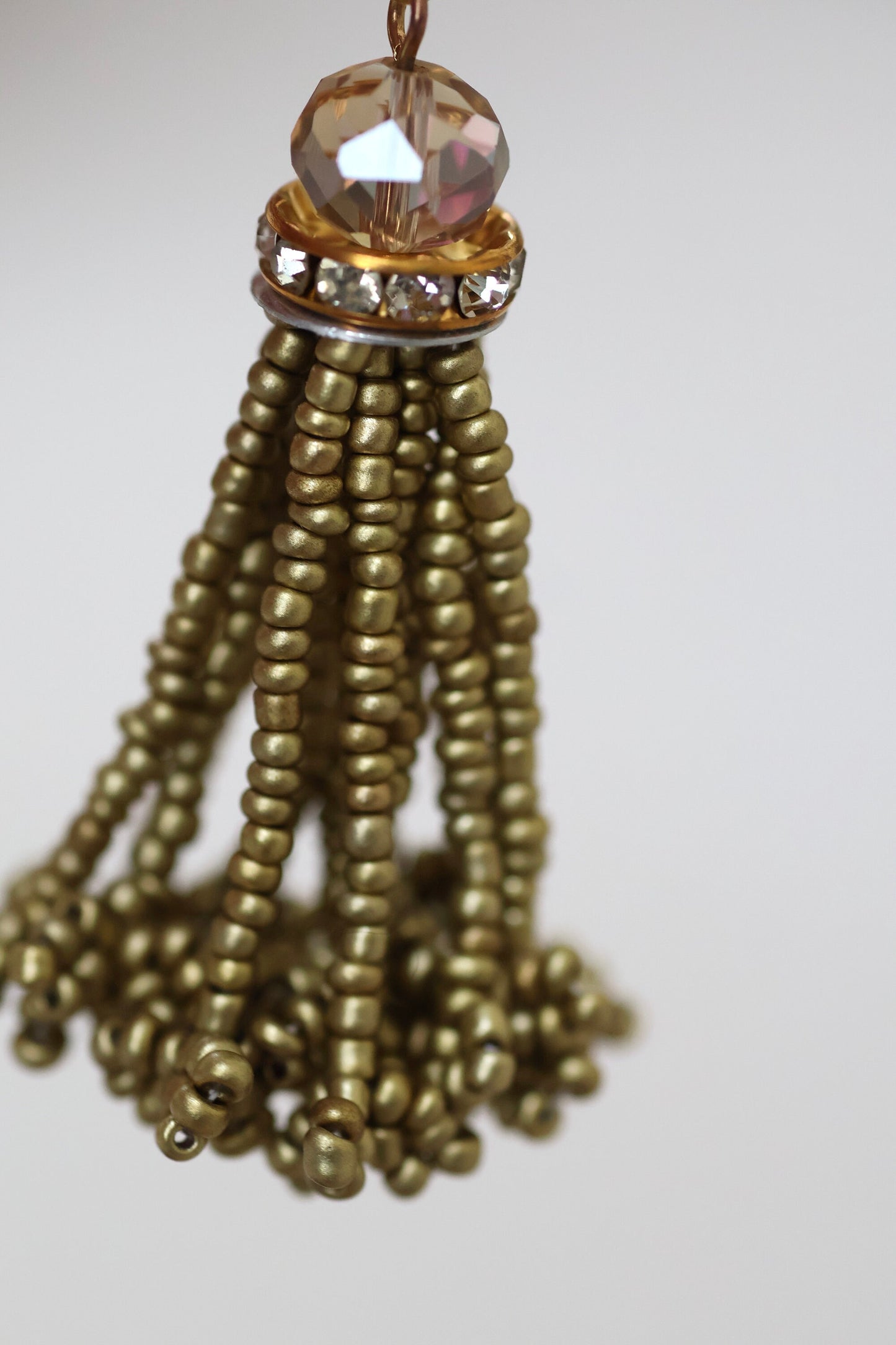 Stunning vintage beadwork gold tassel and crystal dangle earrings