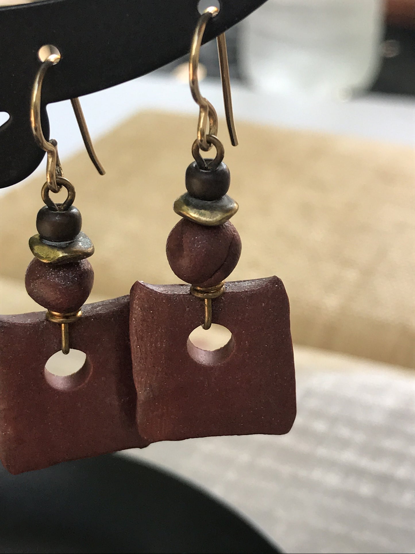 Stunning pottery clay & metal vintage earrings