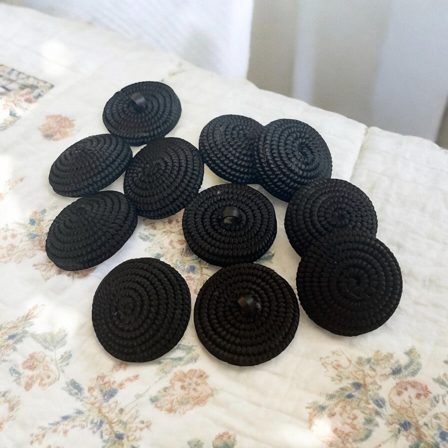 Black vintage sprial fabric Passementerie Antique Buttons