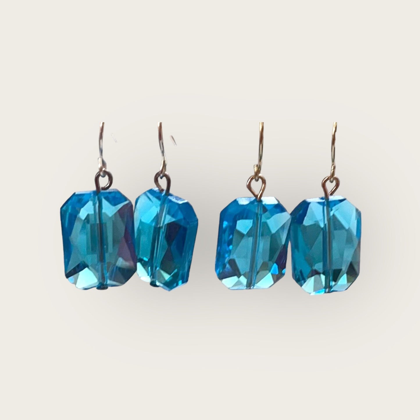 Simple blue faceted crystal drop earrings