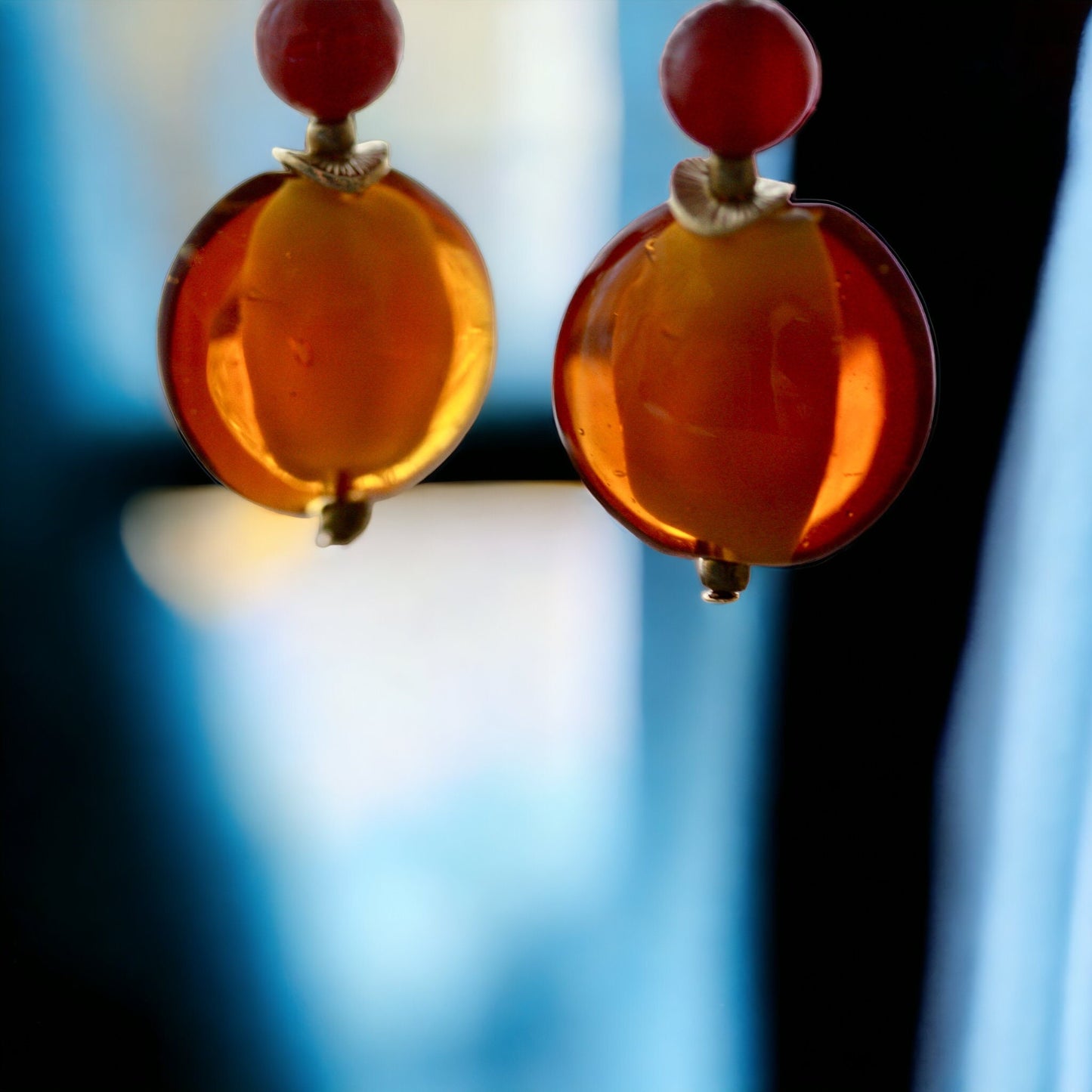 Orange and deep red dangle earrings