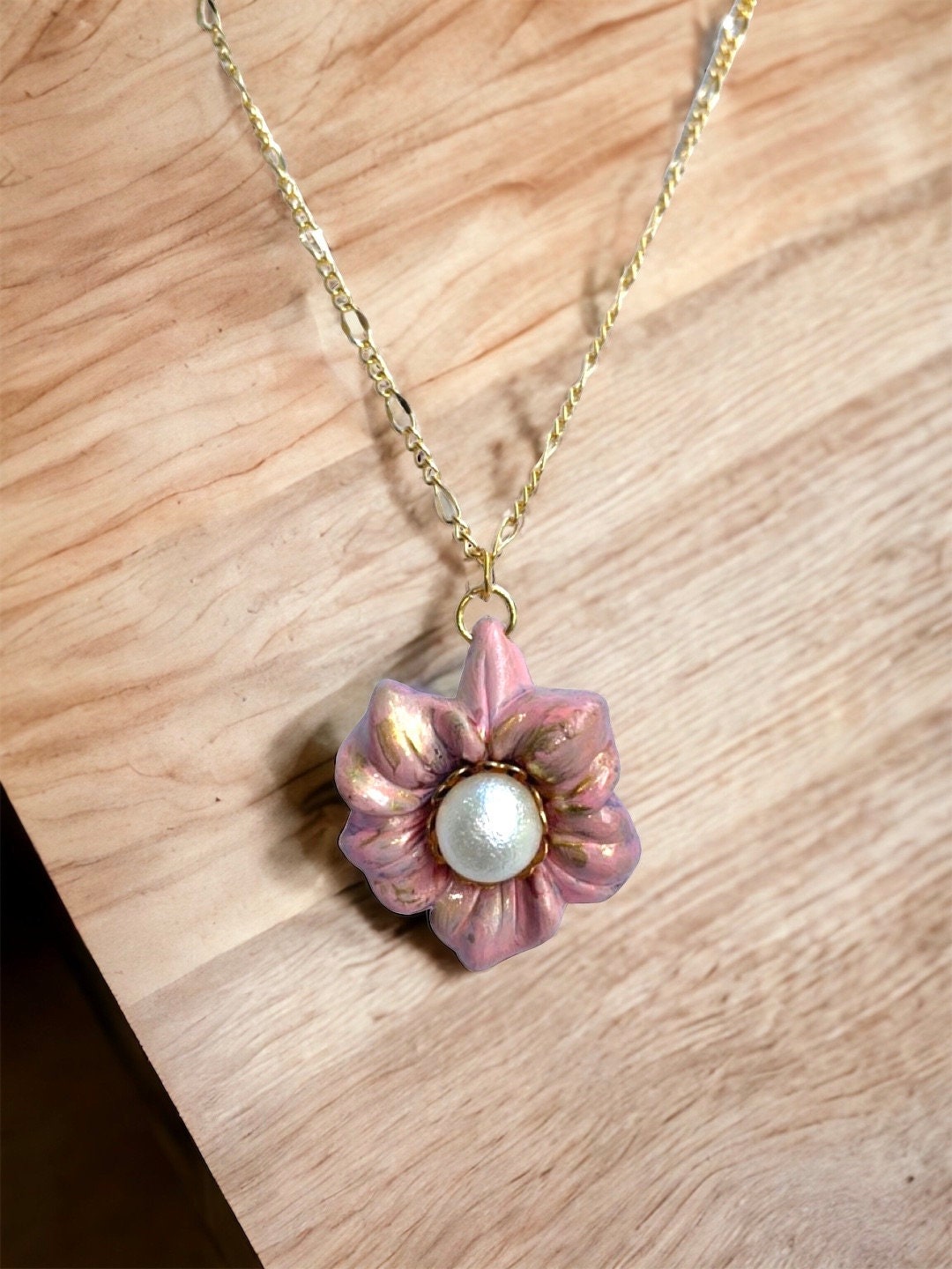 Flower necklace pendant with faux pearl - your choice of color