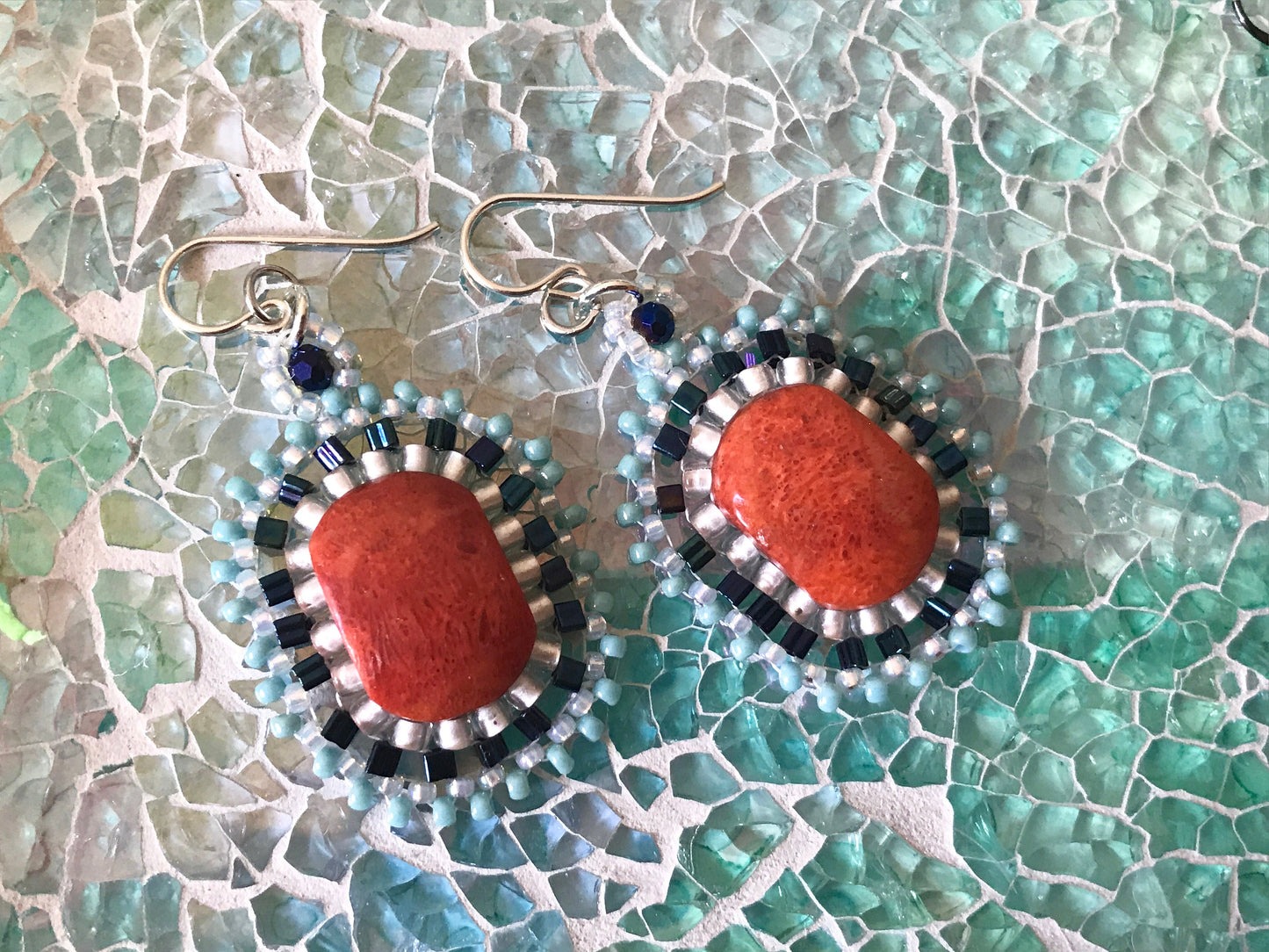 Handmade crystal and beadwork earrings