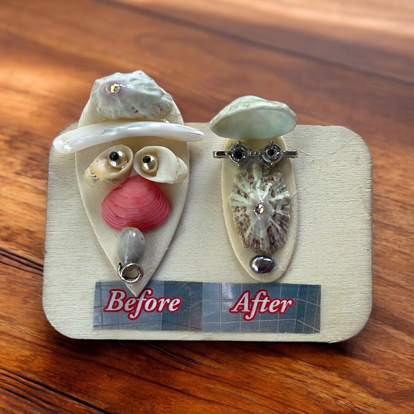 BEFORE & AFTER - My funny face mixed medium art on wood - can be ordered as a magnet or pin - great as a gift