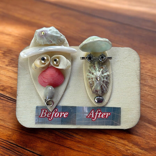 BEFORE & AFTER - My funny face mixed medium art on wood - can be ordered as a magnet or pin - great as a gift