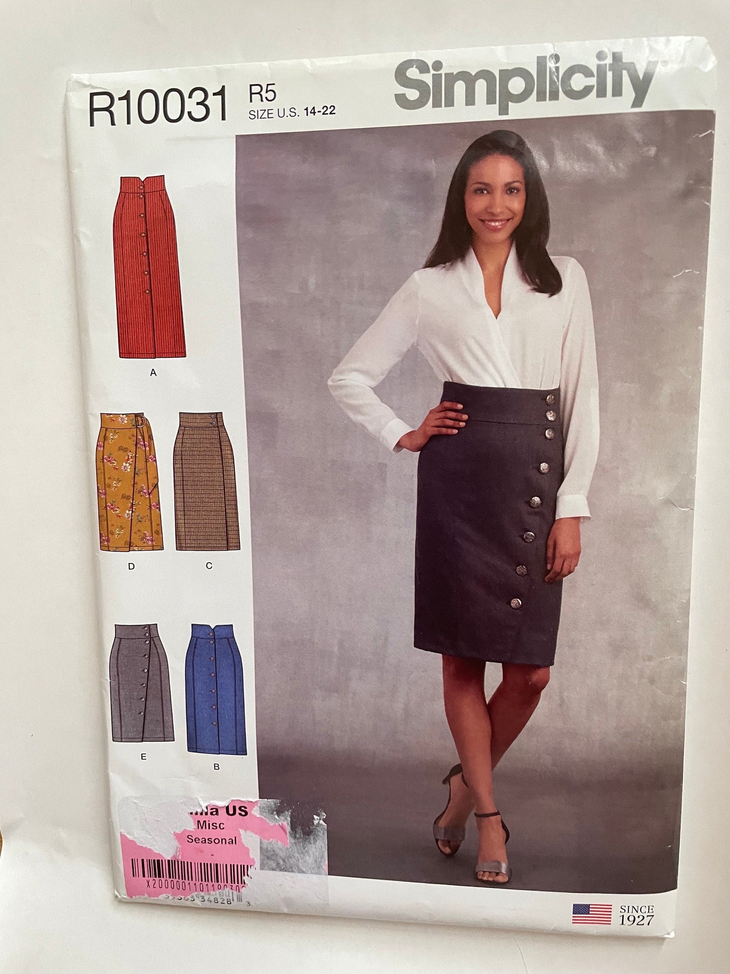 UNCUT Sewing Pattern - Simplicity R10031 High Waisted Button Front or Wrap Skirt R5 Sz 14-22