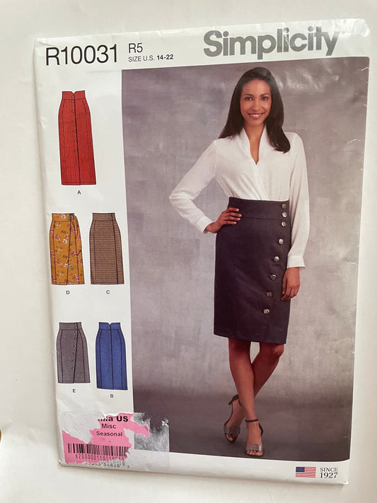 UNCUT Sewing Pattern - Simplicity R10031 High Waisted Button Front or Wrap Skirt R5 Sz 14-22