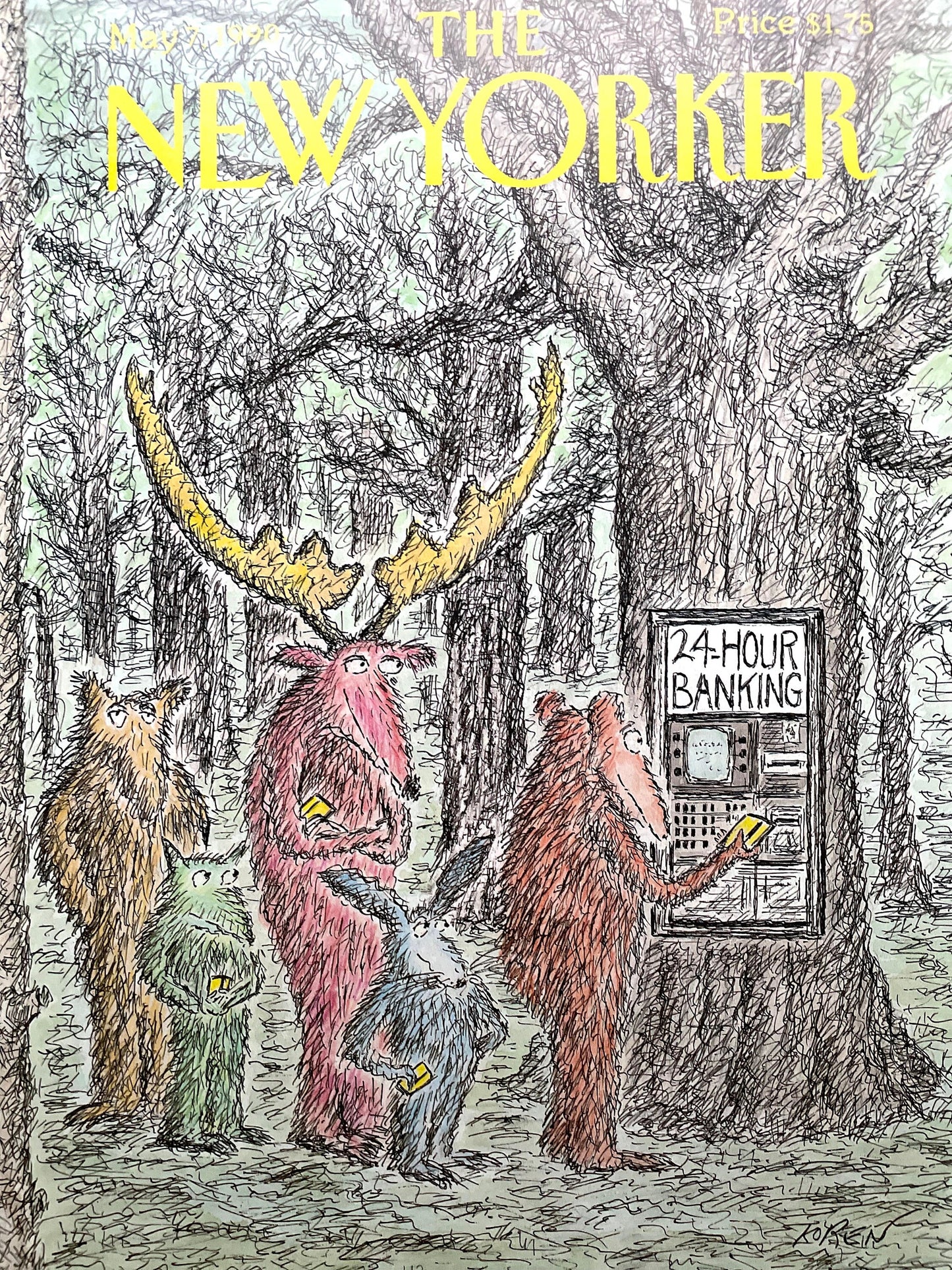 May 7, 1990 - The NEW YORKER Magazine original cover - Edward Koren - ATM Machine