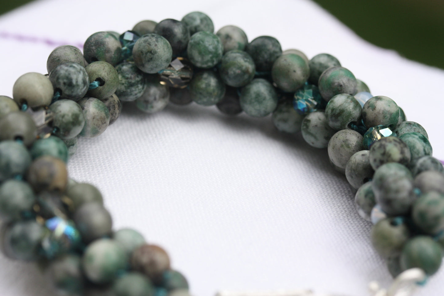 MIXED MEDIA bead crochet bracelet - Ching Hai Jade, crystal, glass, metal