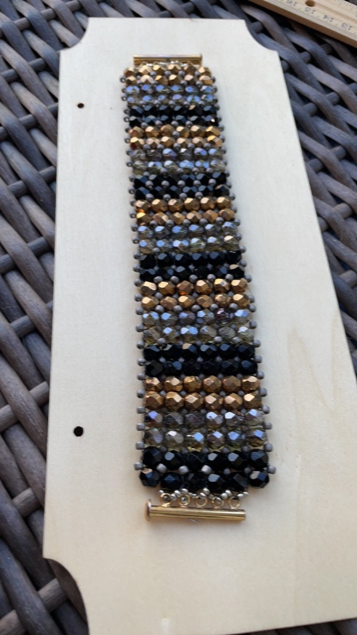 Black, silver and copper crystals absolutely stunning bead woven vintage bracelet - beadwork bracelet