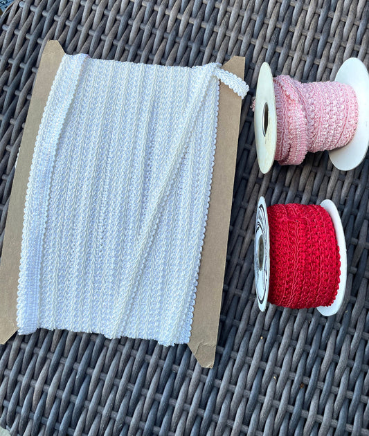 Stunning vintage gimp by the yard - your choice of color - white, red or pink