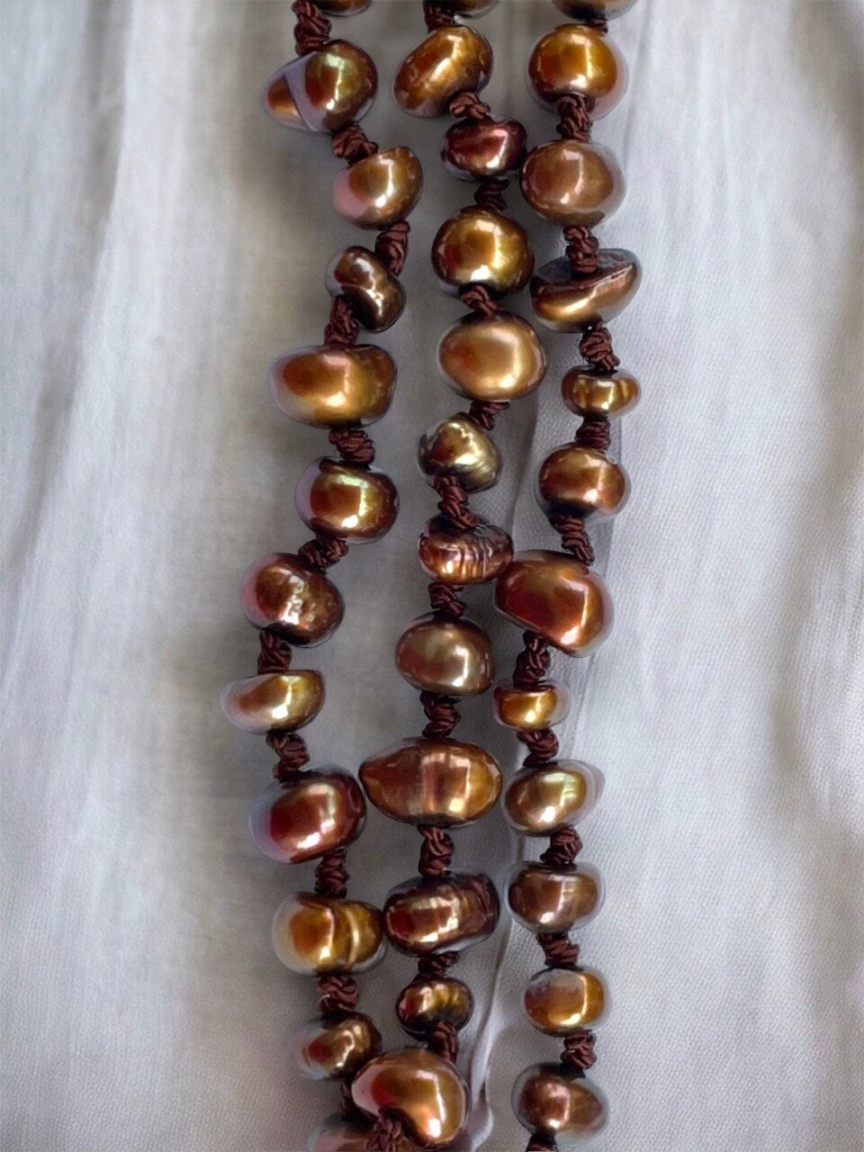 Stunning bronze pearl vintage bracelet - three strands of freshwater pearls