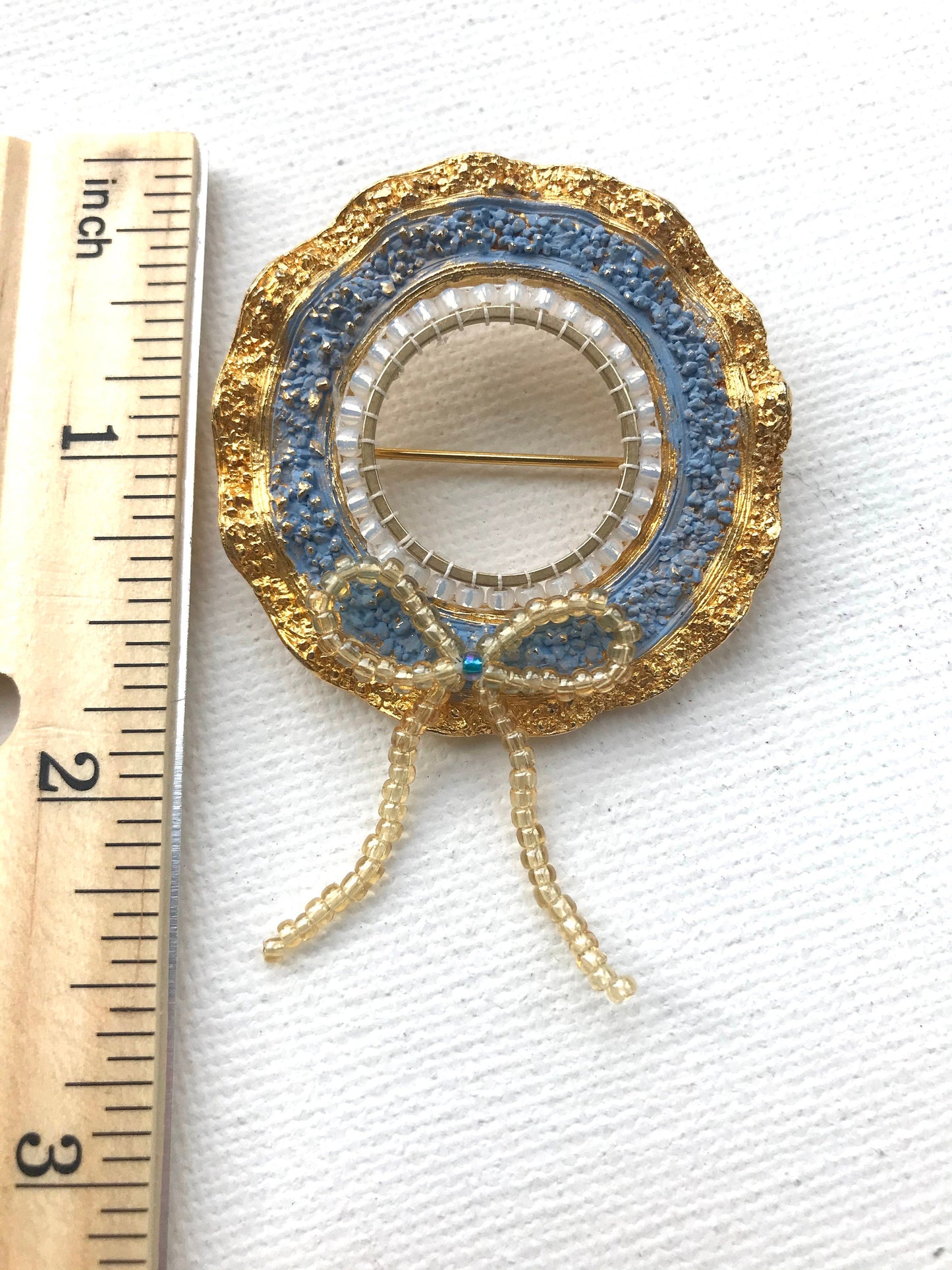 Revised, Modernized, Upcycled - hand made / hand painted one-of-a-kind mixed media beaded vintage wreath pin brooch